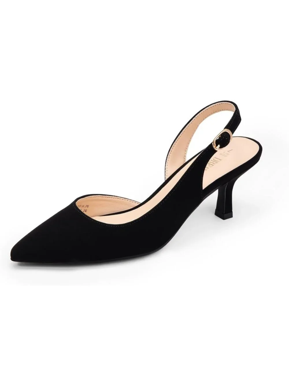 Dream Pairs Women's Black Nubuck Pointed Toe Faux Leather Kitten Slingback Heels