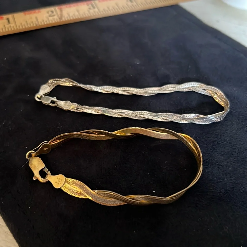 2 Italy Sterling silver braided herringbone bracelets 925