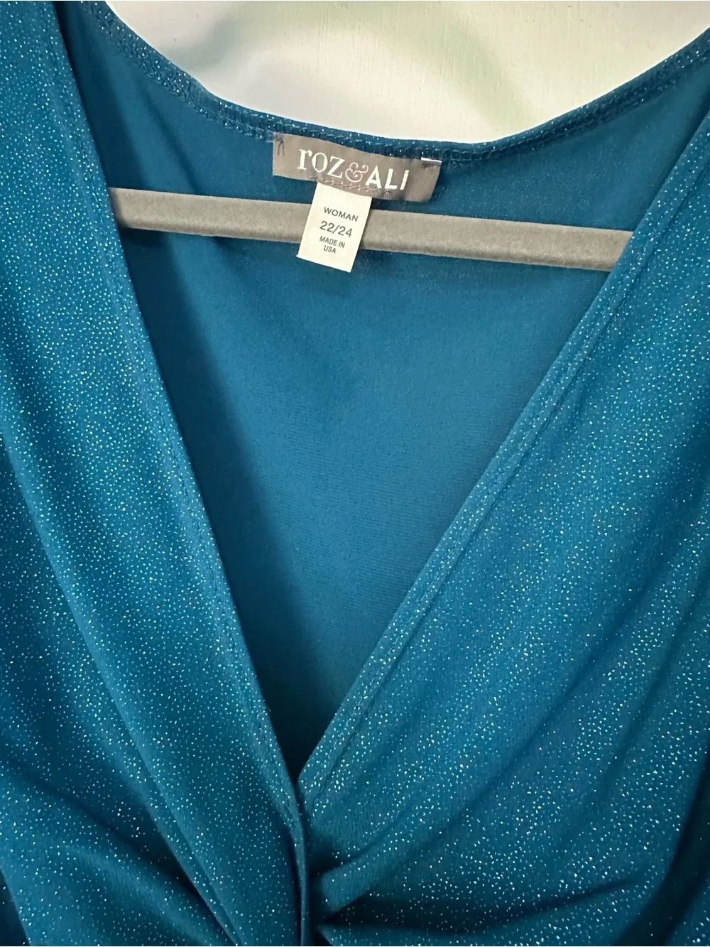 Roz & Ali Teal Shimmer Knot-Front Sleeveless Camisole