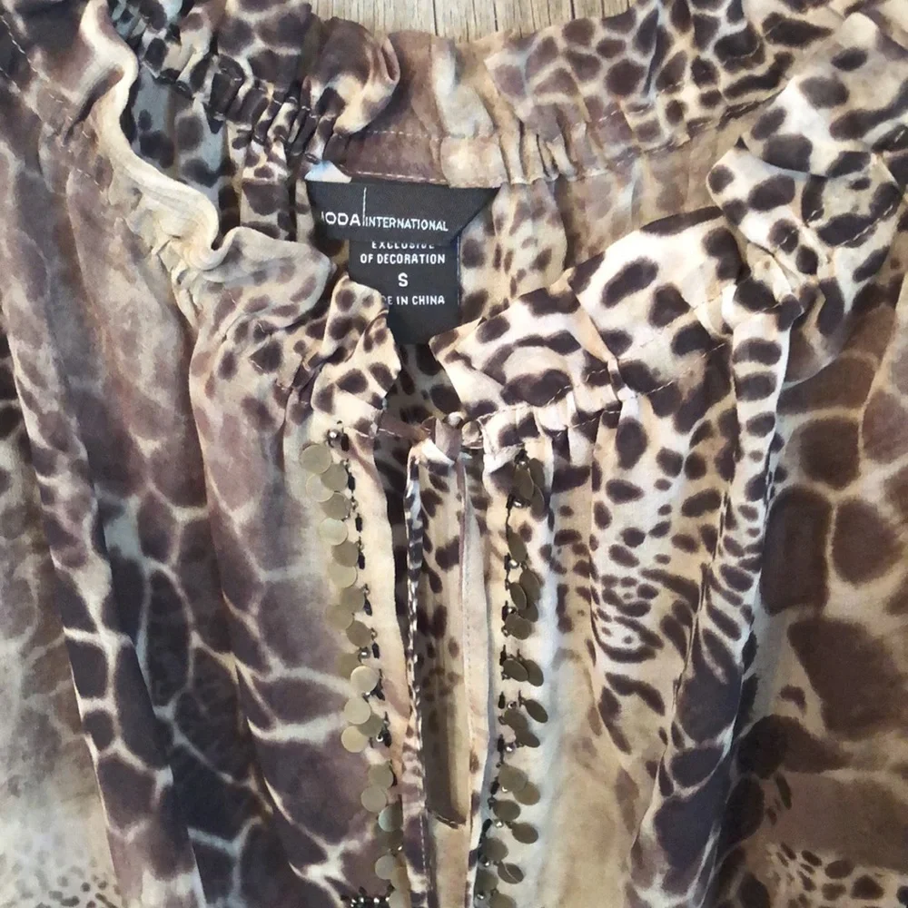 Moda International Victoria’s Secret Animal Print Jewel Blouse Brown Black Small