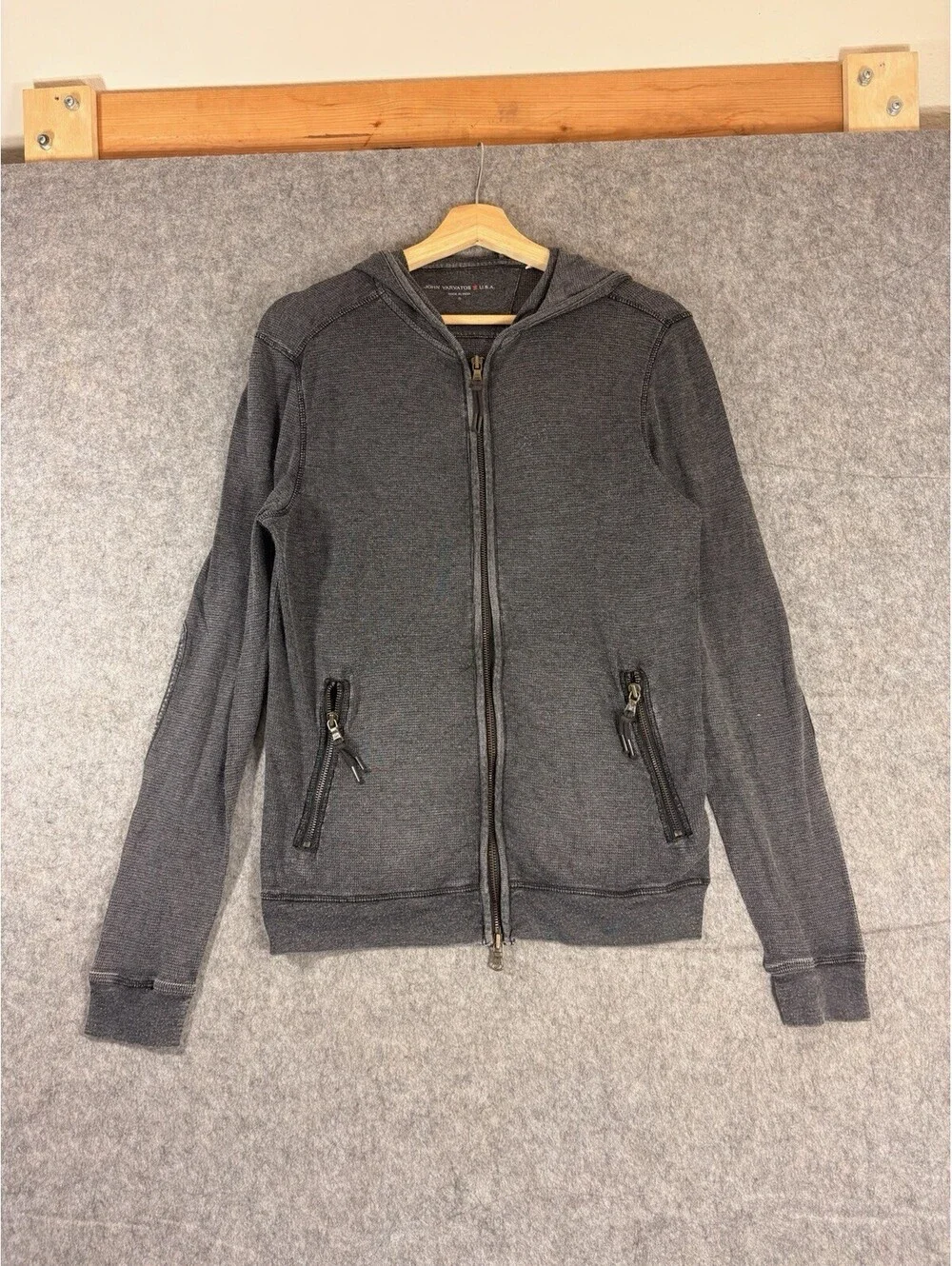 John Varvatos Zip Up Hoodie Long Sleeve Sweatshirt Black Womens Small