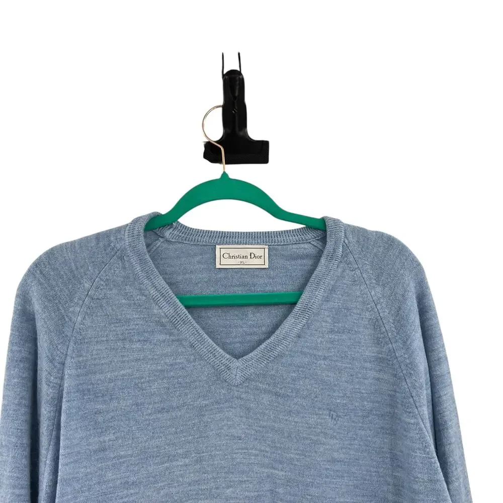 Vintage Christian Dior V Neck Sweater Blue Orlon Acrylic USA‎ Men’s XL