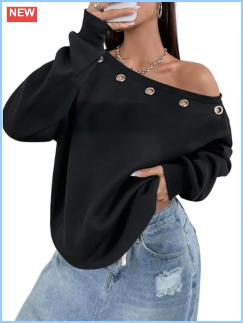 Off The Shoulder Sweatshirt Oversized Long Sleeve Cozy Pullover