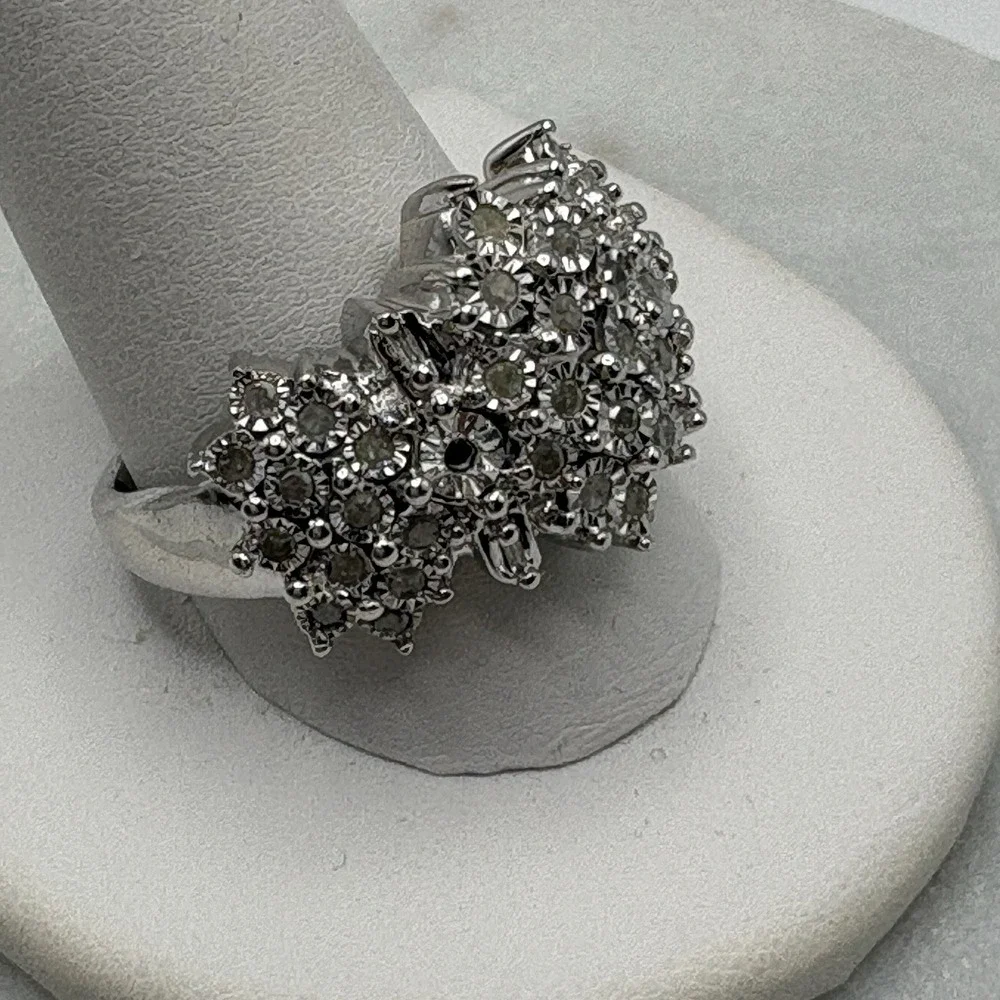 JTV Sterling Silver Natural Diamond Ring Size 12 Cocktail Cluster Holiday READ
