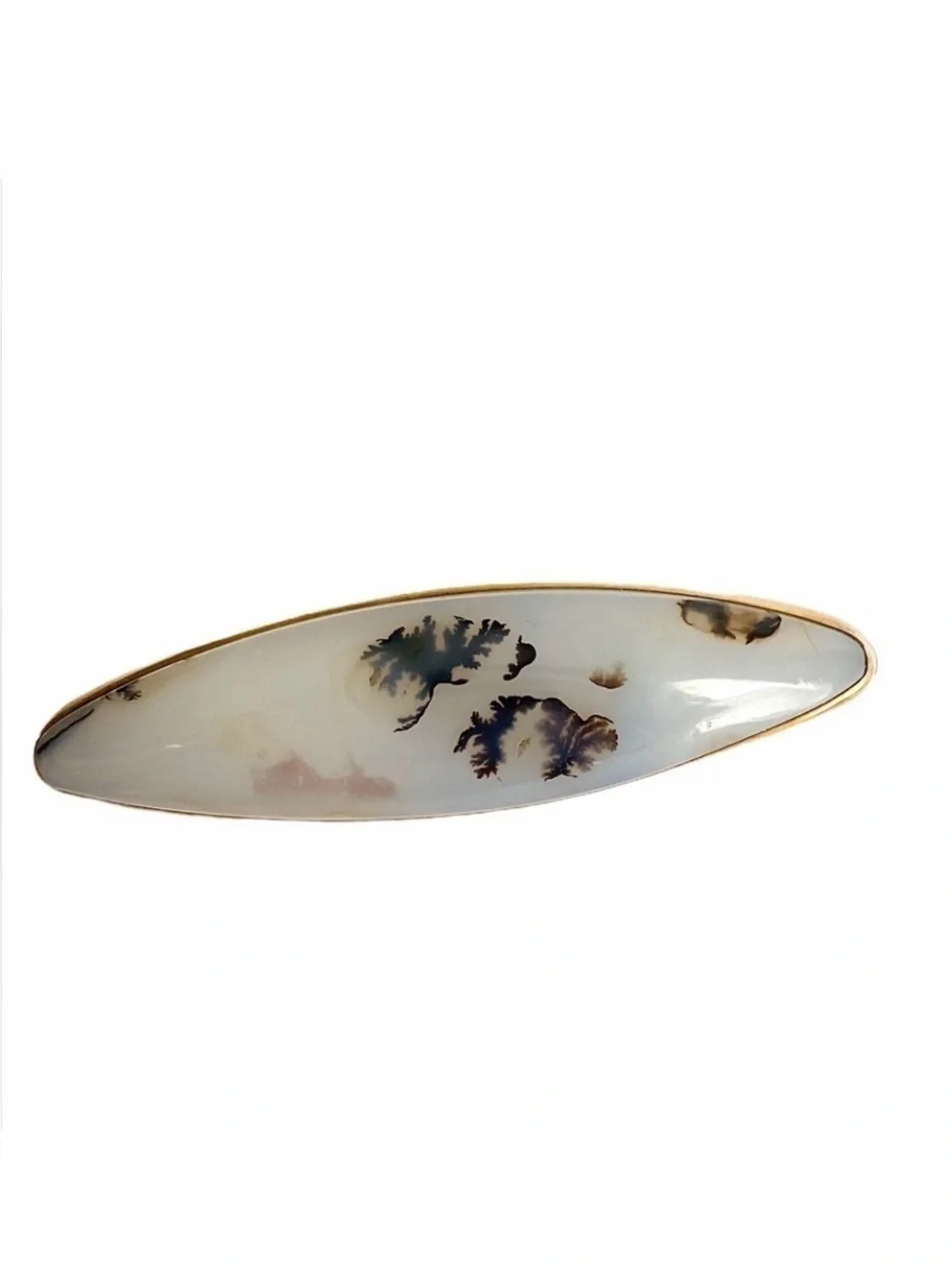 14K Gold Agate Brooch Montana‎ Moss Antique Vintage Art Deco 40s 50s Stone Pin