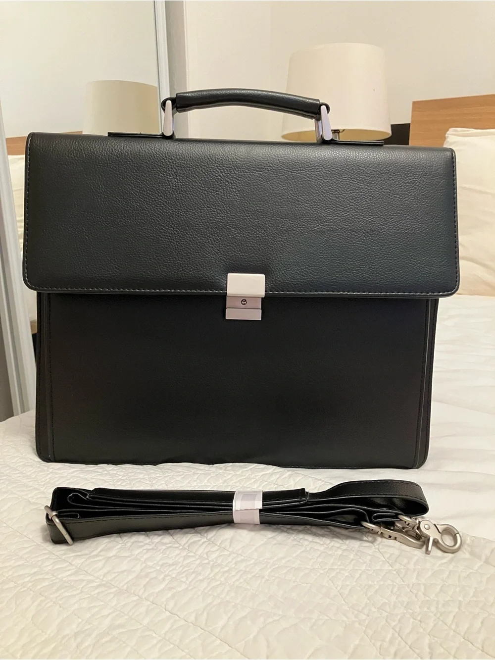 SHEIN Black Leather Briefcase with Silver Lock