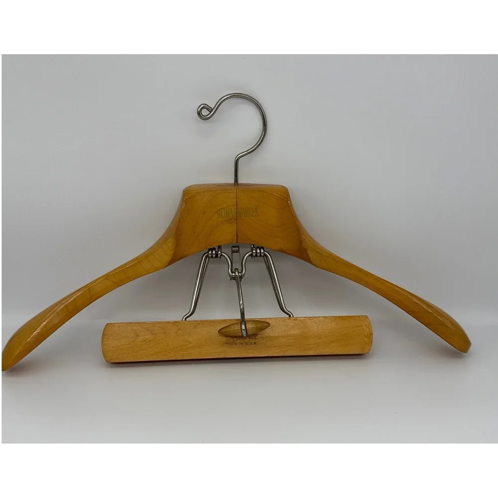 Vintage Neiman Marcus‎ Setwell Wood Suit Hanger Wishbone Clamp Clothes Pants USA