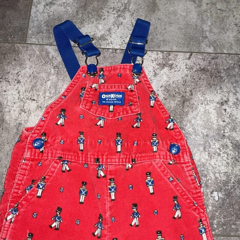 Vintage 24 months‎ Oshkosh Vestbak Red Corduroy Christmas Toy Soldiers Overalls