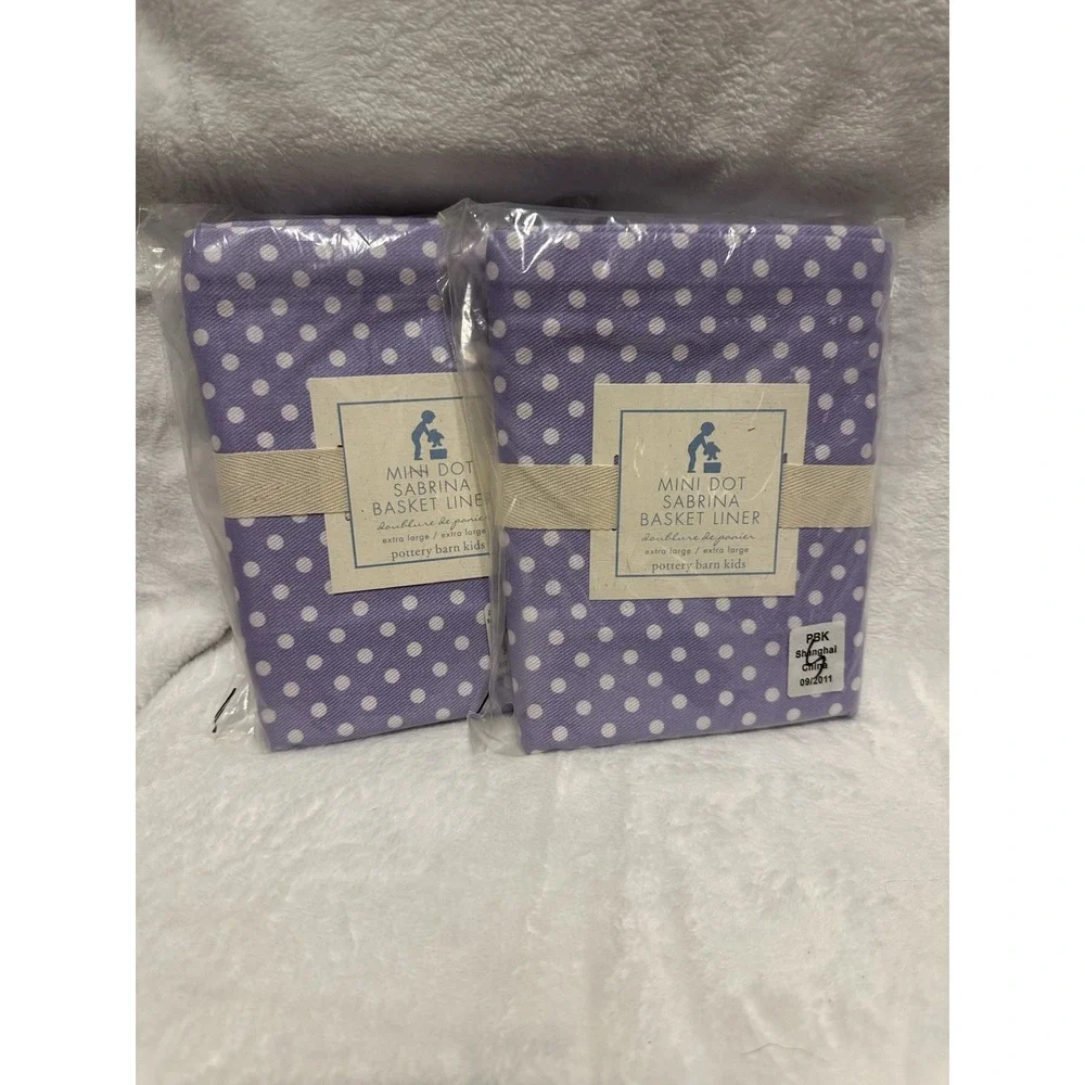 Pottery Barn Kids Sabrina Basket Liners Large Lavender Purple Violet Dot New