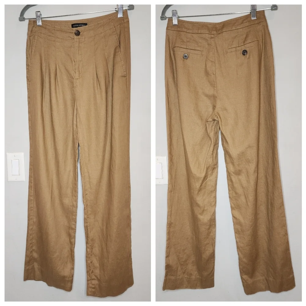 Banana‎ Republic Linen High Rise Pleated Tan Pants Women's Size 4