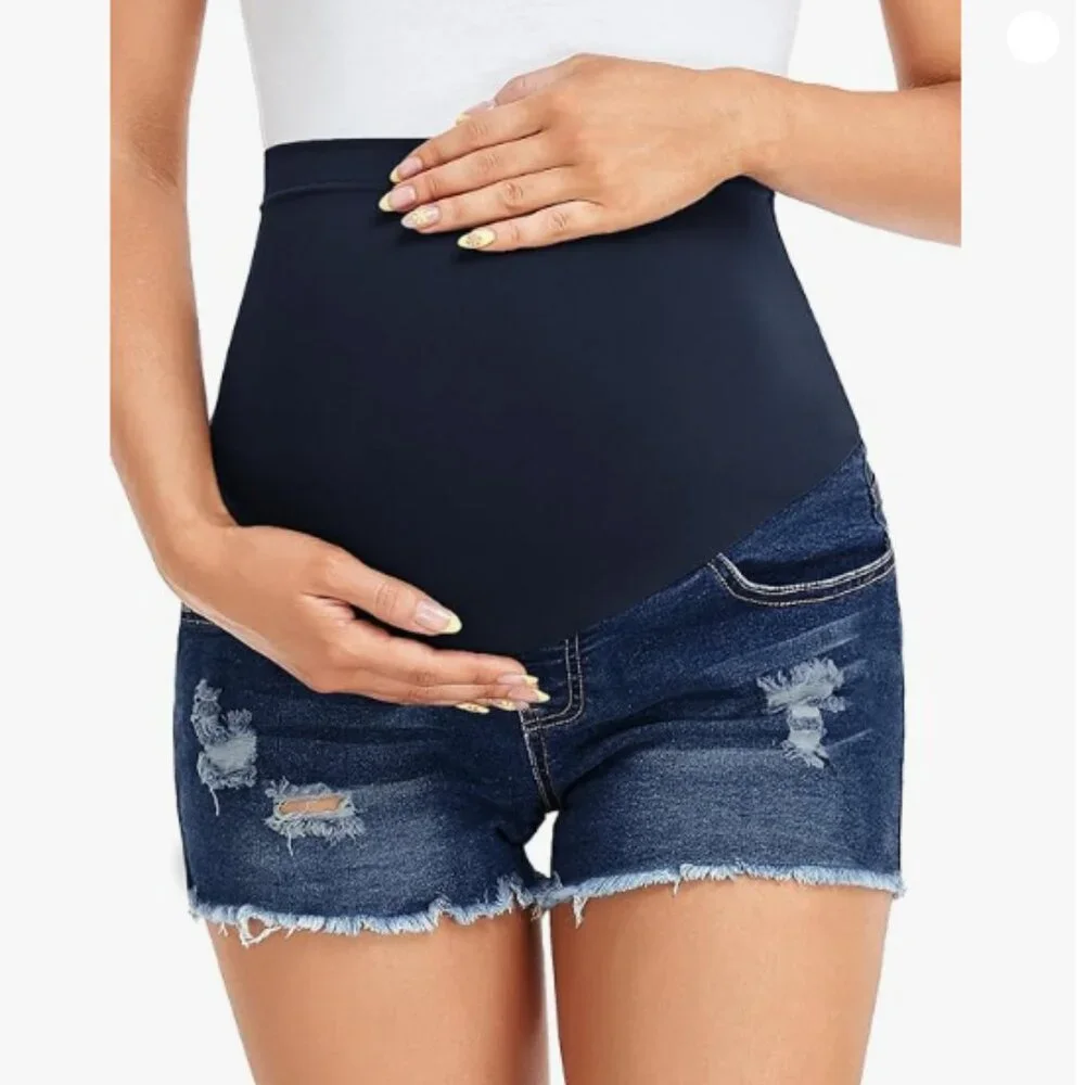 fitglam Women's Maternity Over Belly Pregnancy Shorts with Pockets,Size XL