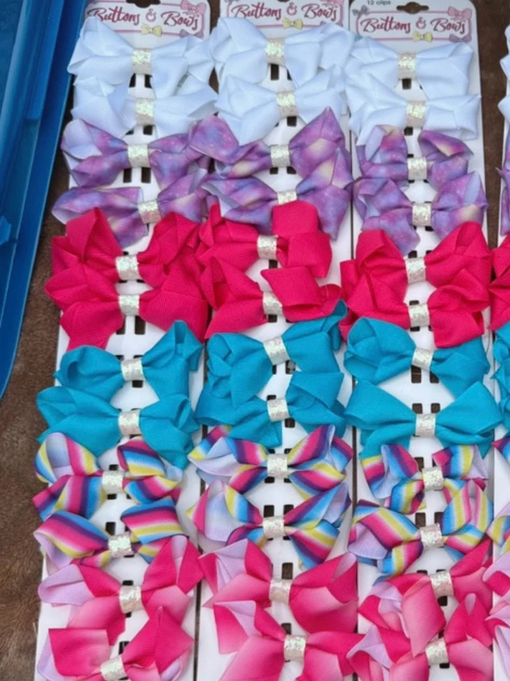 Girls Ribbon Hair Bow Pack - White, Purple, Hot Pink, Teal, Rainbow -