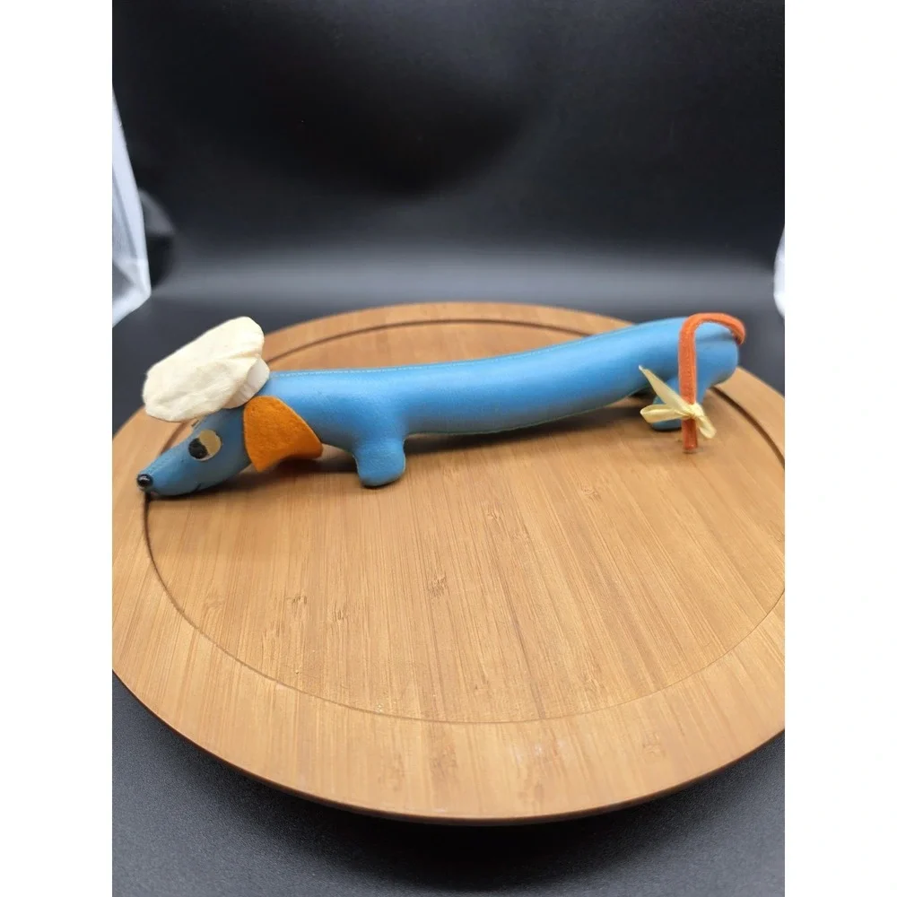 Vintage Dakin Dream Pets Blue Faux Leather Dachshund with‎ Chef Hat Weiner Dog