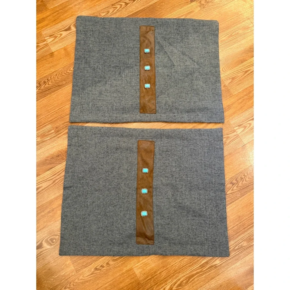 Carstens Pillow Shams Unisex Standard Gray Brown Western Turquoise Studded‎ 2pc