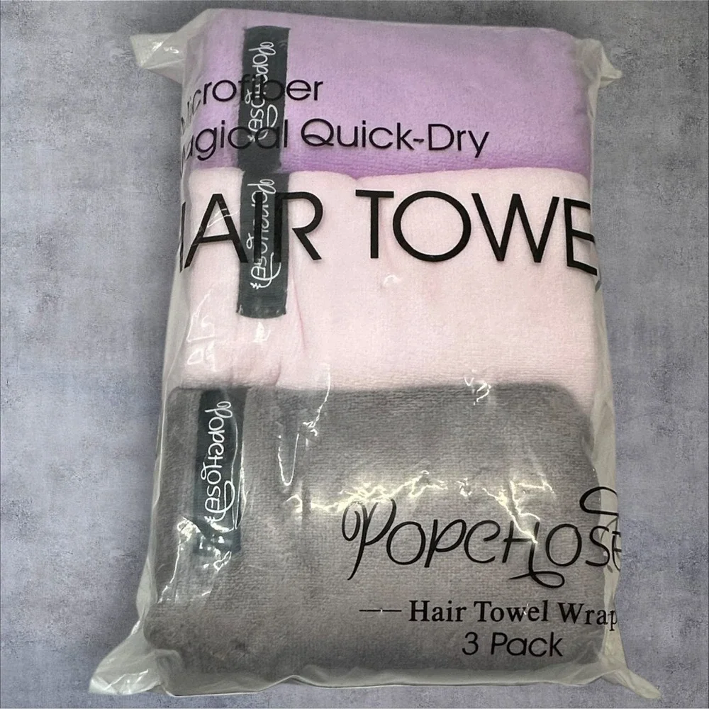 POPCHOSE Microfiber Hair Towel Wrap Ultra Absorbent Microfiber 3 Pack Quick-Dry‎