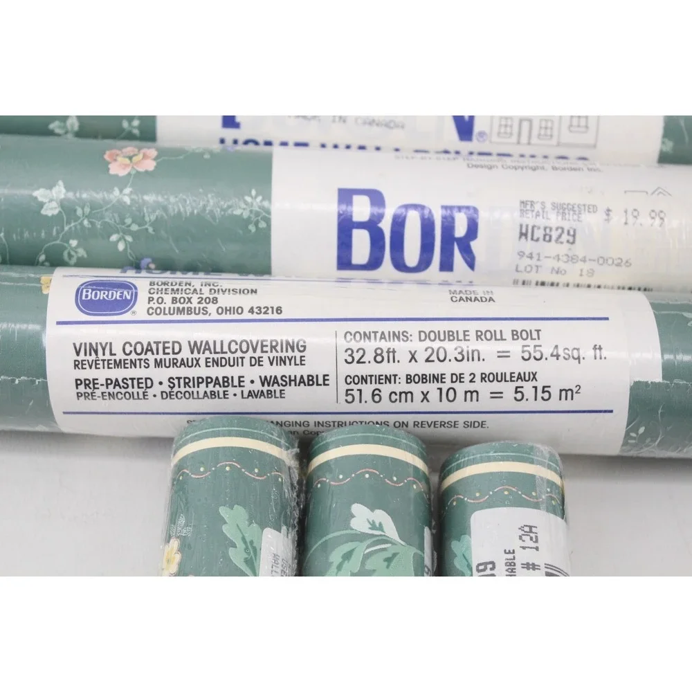 Deadstock Vintage MCM Borden Green Vinyl‎ Wallcovering 3 rolls WC829 3 - WB828