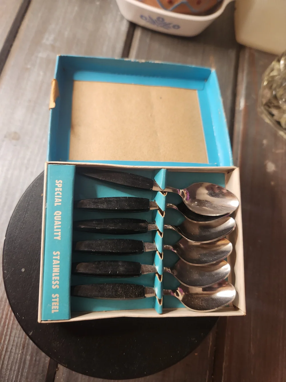 Stainless Steel Teaspoon Set with Black Handles - 6 Piece