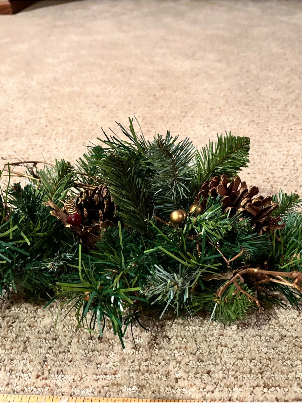 Green Pine Garland with Pinecones and Gold Accents - Home Holiday
