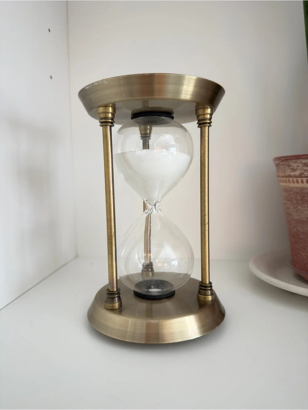Brass Finish Hourglass Sand Timer - White Sand