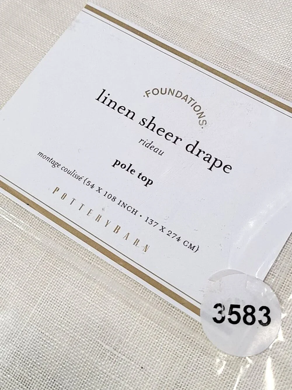NEW Pottery Barn Foundations 100% High Quality LInen Sheer Drape 54