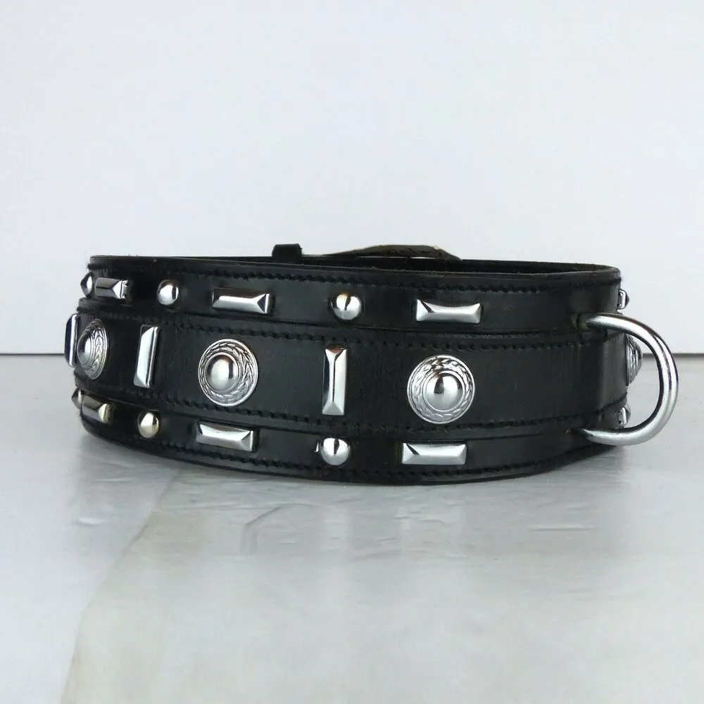 Pet Jewelry Beverly Hills Dog Collar 28” 2.5 Wide Black Leather Studded Y2K NWT