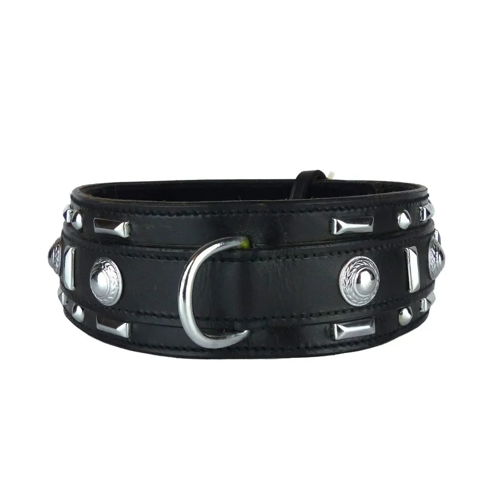 Pet Jewelry Beverly Hills Dog Collar 28” 2.5 Wide Black Leather Studded Y2K NWT