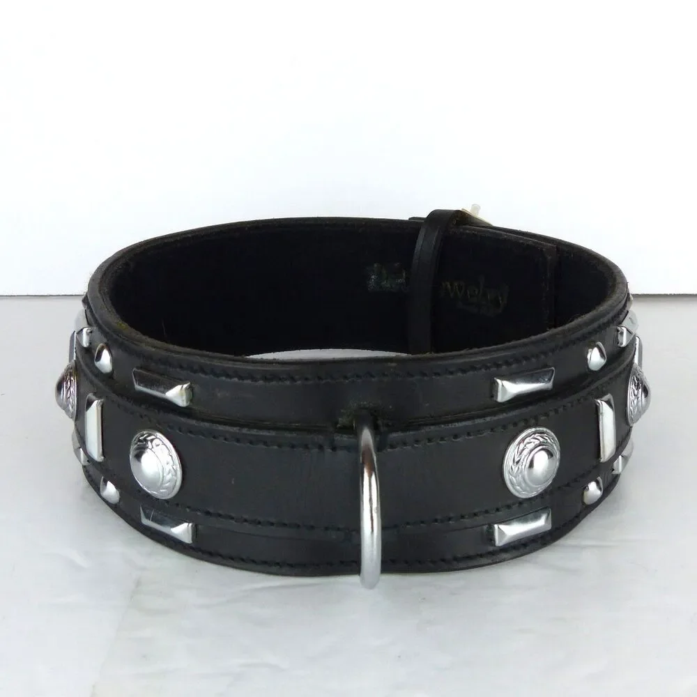 Pet Jewelry Beverly Hills Dog Collar 28” 2.5 Wide Black Leather Studded Y2K NWT