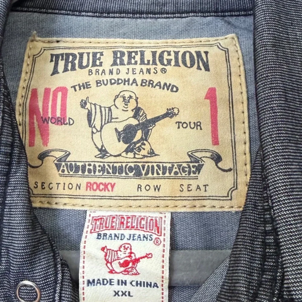 True Religion Rocky Western Pearl Snap Shirt Men's XXL Black Gray Slim Fit