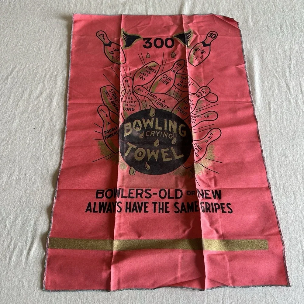 Vintage Bowling Crying Towel Pink Novelty Gag Gift Sports Memorabilia 17x25 NEW