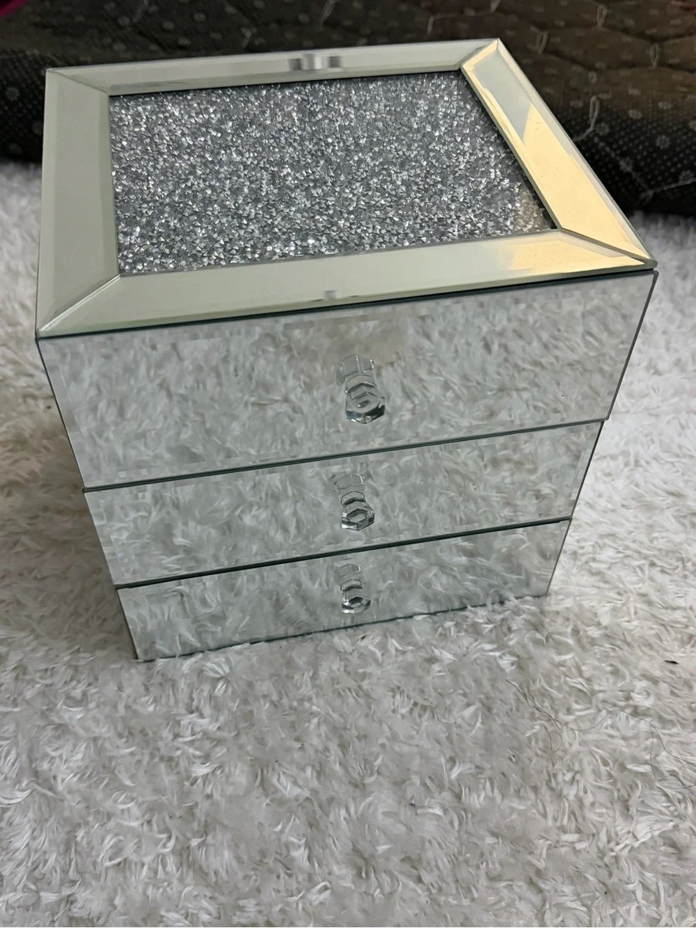 Mirrored 3-Drawer Jewelry Organizer - Silver Sparkle