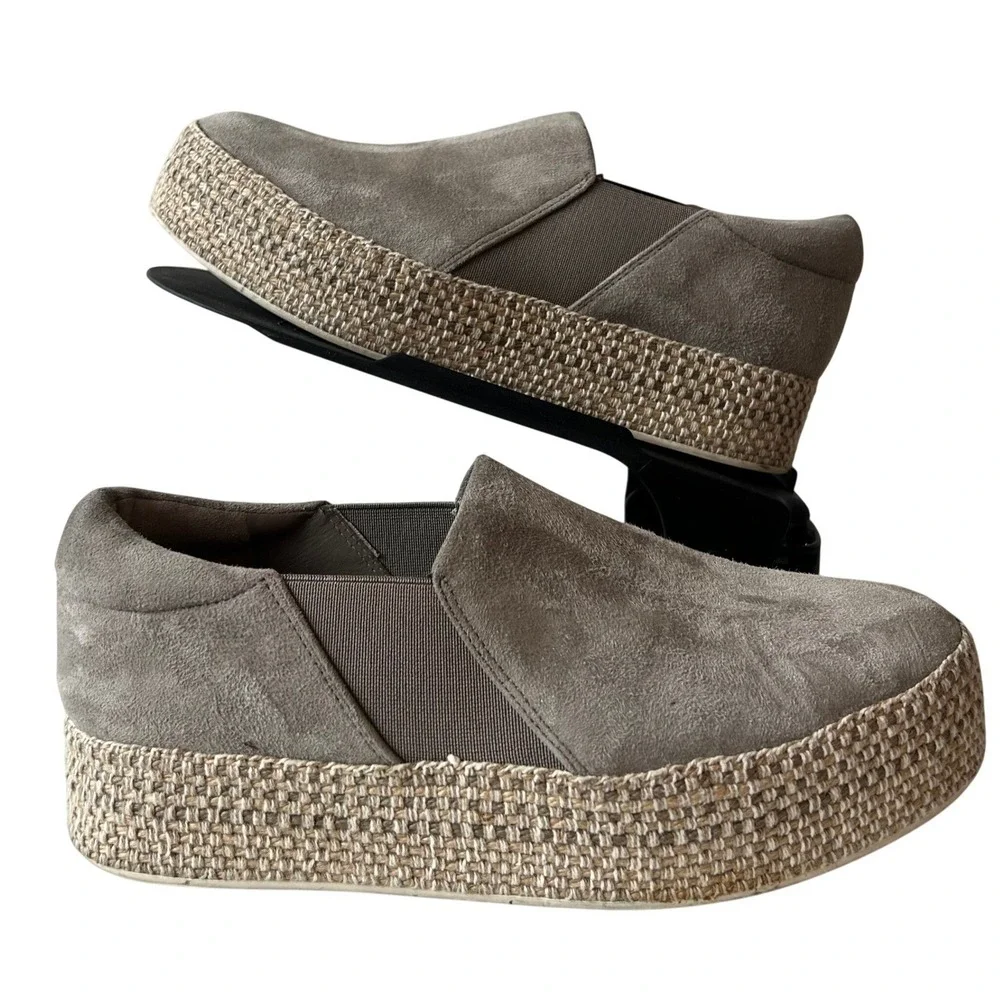 Vince Espadrille‎ Suede Platform Slip On Sneakers US 6 EU 36 Grey Boho Coastal