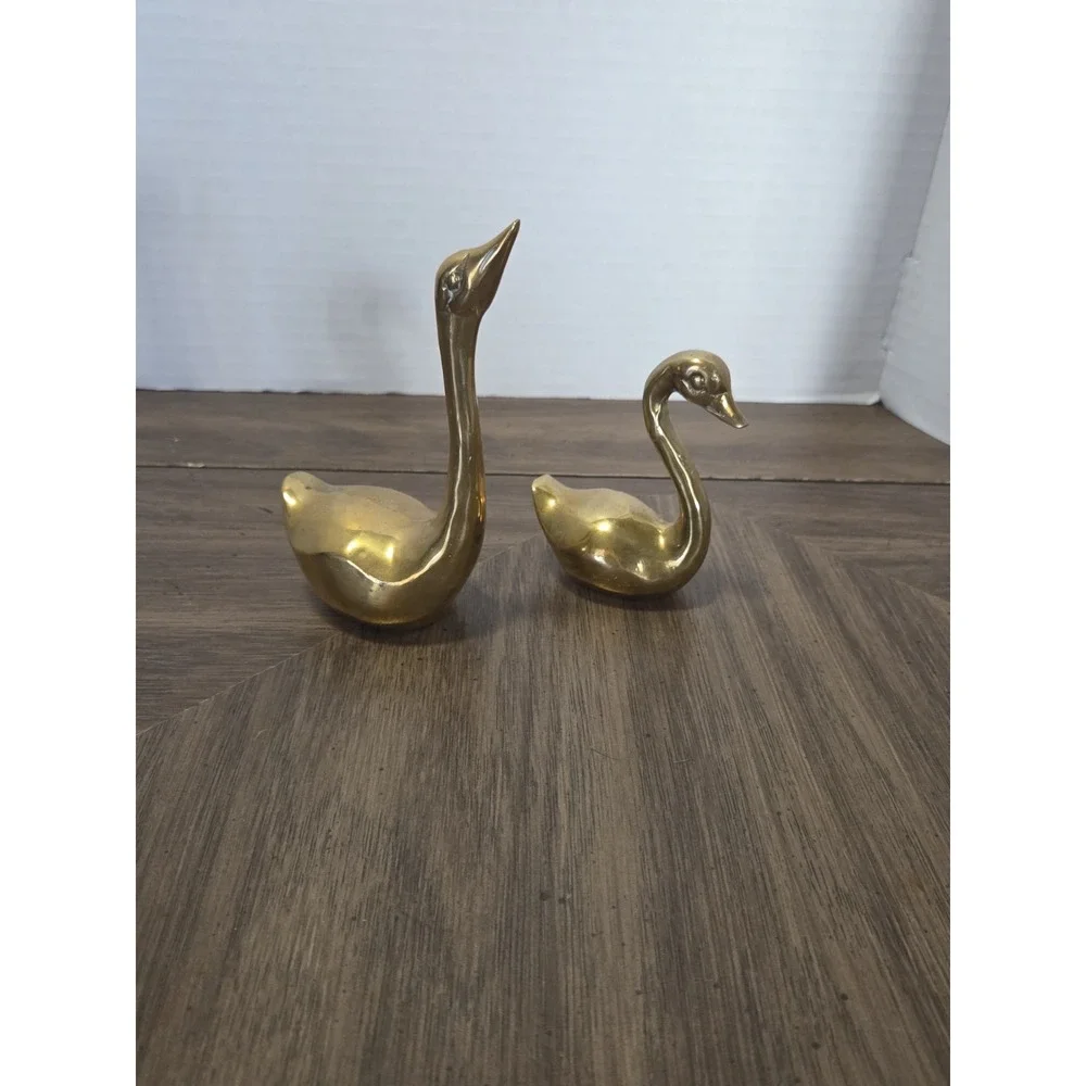 vintage solid brass swan figurines or geese, Cottagecore Farmhouse
