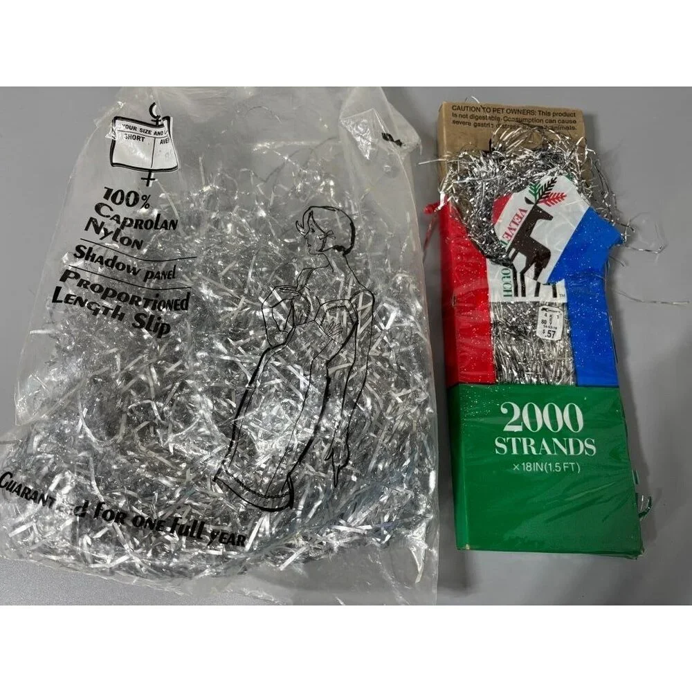 Vintage 80s Strands Tinsel Garland‎ Silver Christmas Tree Decor