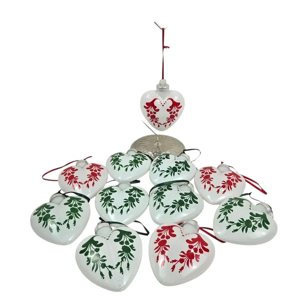 Lot‎ of 11 IKEA KOTTE VINTERFEST Heart Glass Christmas Ornaments Scandinavian 3