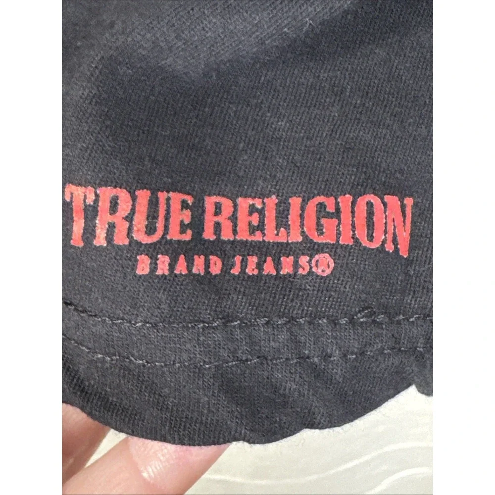 True‎ Religion T-Shirt Men Med Black V-Neck Short Sleeve Cotton Logo Casual Tee