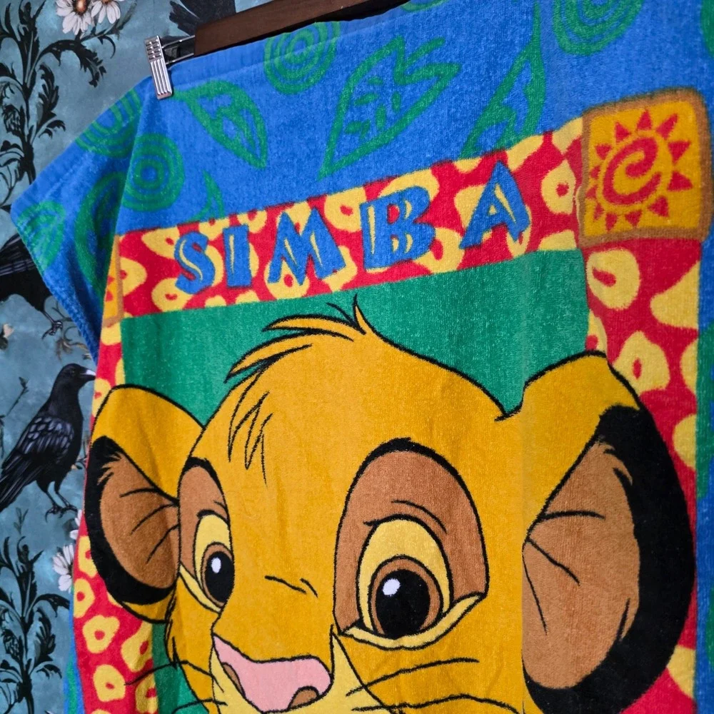 Disney Lion King Beach Towel Simba Vintage 90s Franco Cotton‎ Graphic Blue 57x29