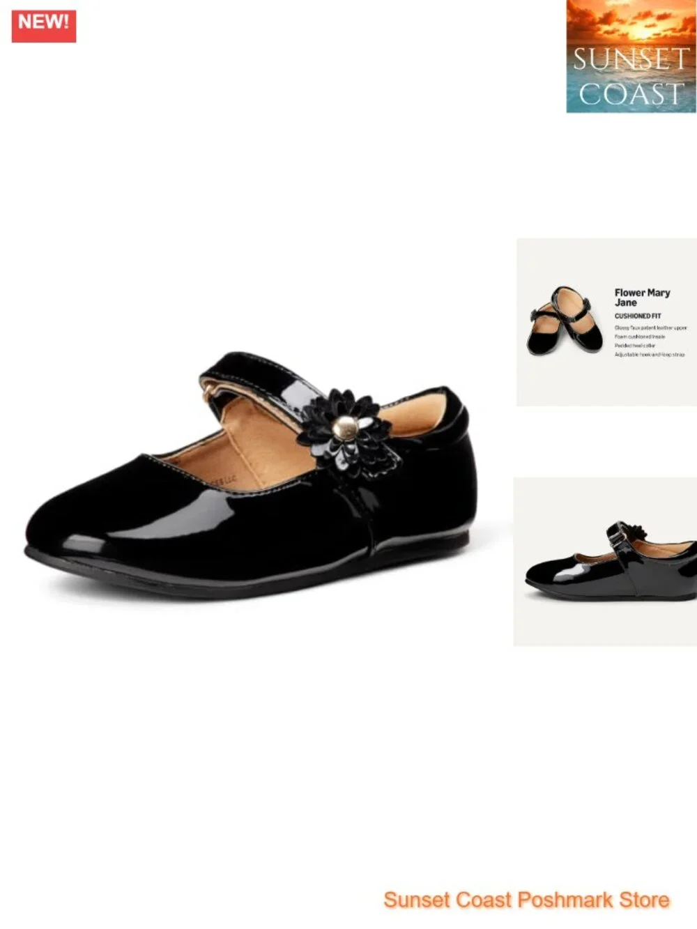 Girls Toddler Mary Jane Flats Faux Leather Hook & Loop Dress Shoes