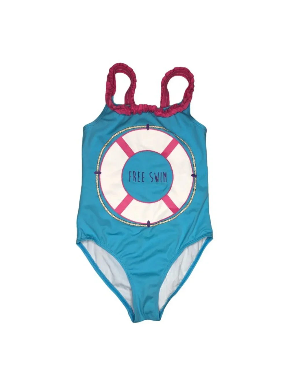 Gymboree Light Blue Pink Trim Free Swim Innertube Design One Piece Girl 8