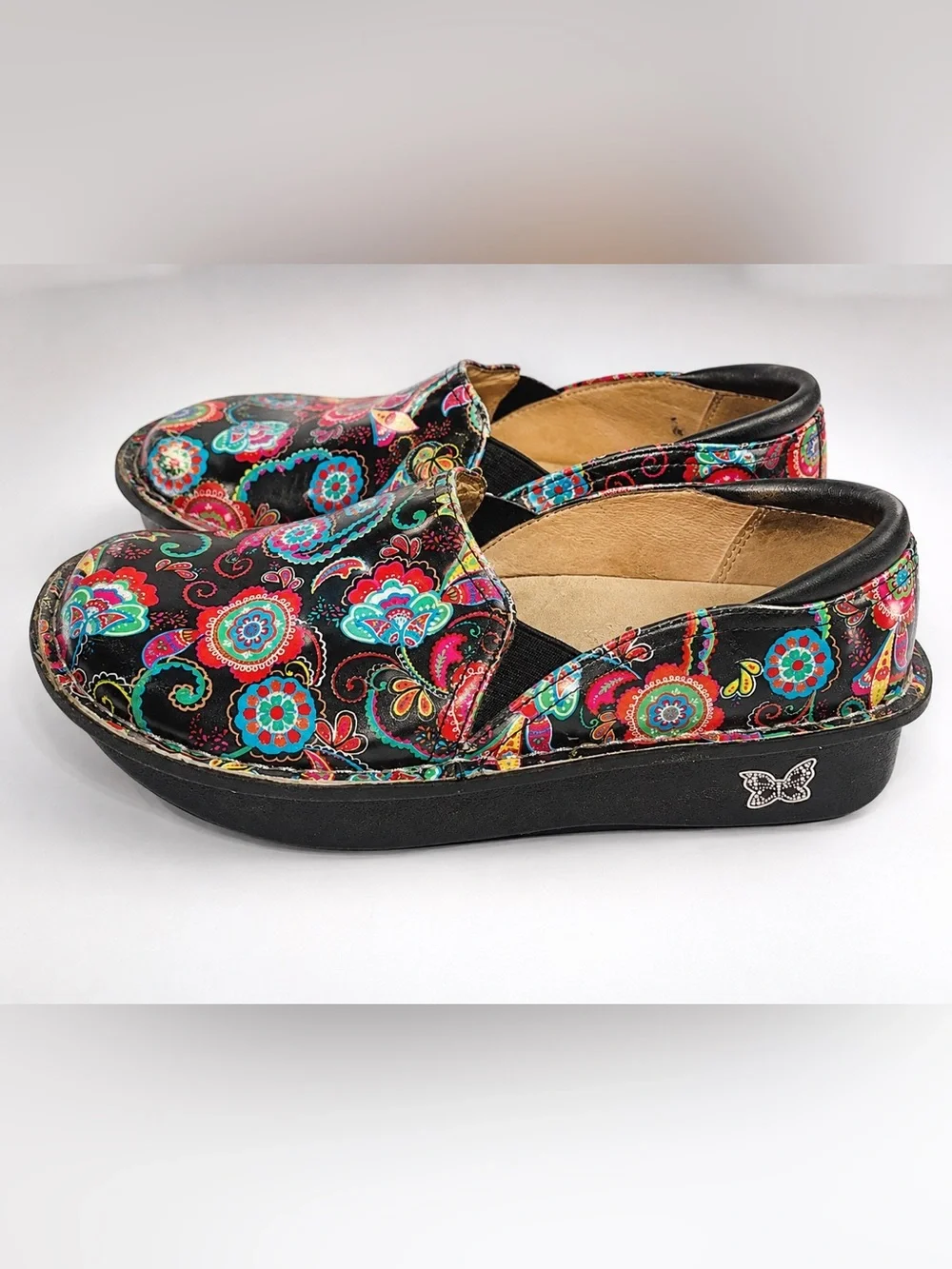 Alegria Debra Floral Mary Jane Clogs Size 34‎ Paisley Party Boho Leather Comfy!