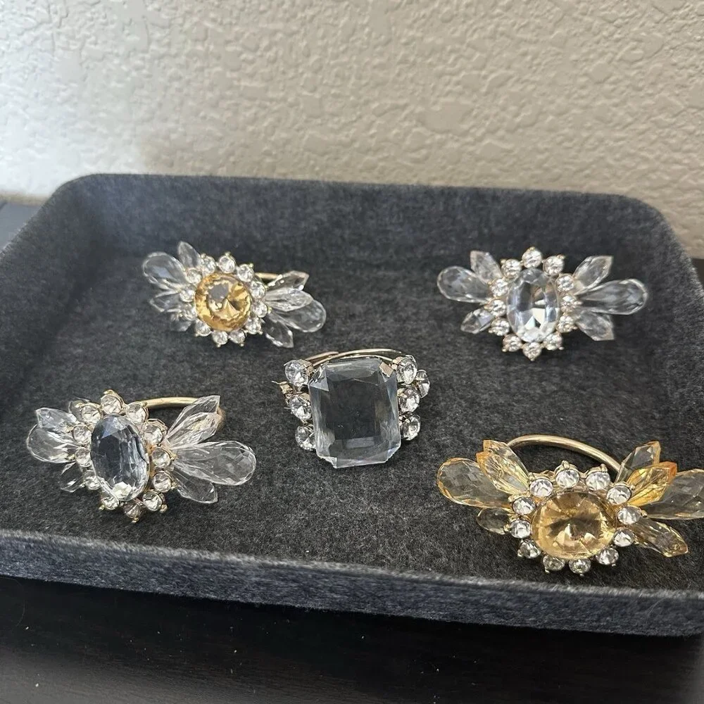 Set Of‎ Five Rhinestone Napkin Rings Gold Silver Crystal Yellow READ