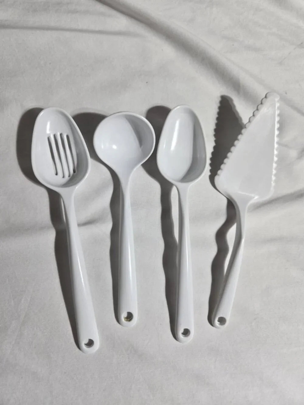 Copco White Melamine Cooking Utensil Set 4 Pc Slotted Spoon Ladle Cake Server