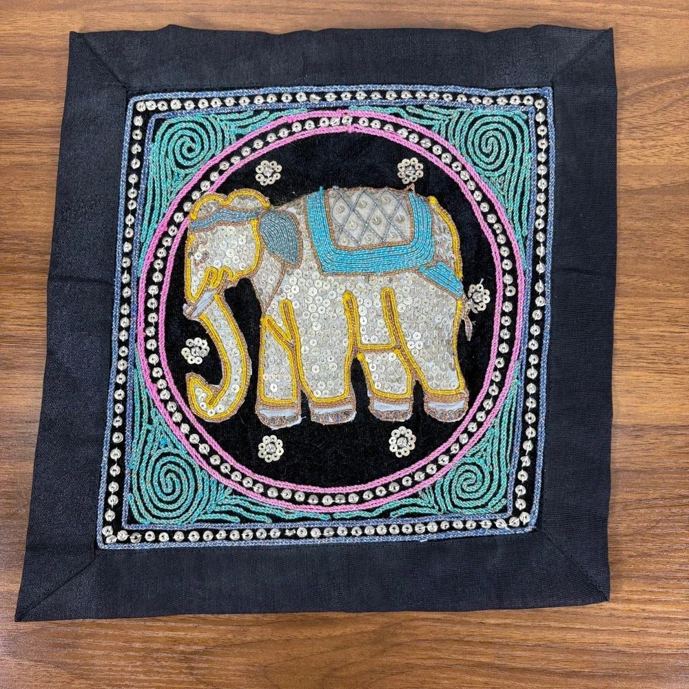 Thai Burmese KALAGA‎ TAPESTRY Elephant Hand Embroidered Wall Hanging 11' x 11