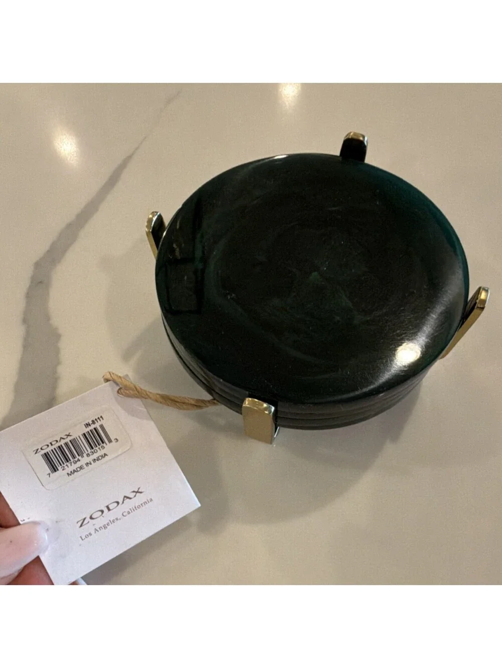 Zodax Green gold Marbled Coaster Set with Holder, 4 Piece REVOLVE MSRP $80