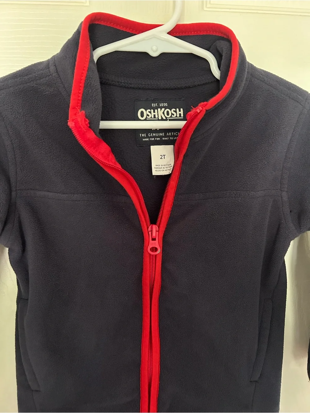 Toddler Boys, OshKosh B'gosh, Navy Blue Zip Up Jacket with Red Trim, 2T