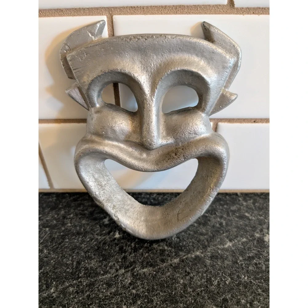 Vintage Cast Metal Comedy‎ Theater Mask Wall Art 6.5