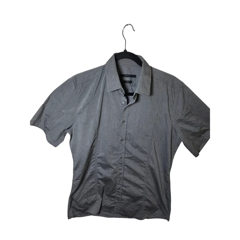 Gucci‎ Mens Grey Short Sleeve Button Up Slim Fit Shirt Luxury Designer Grey