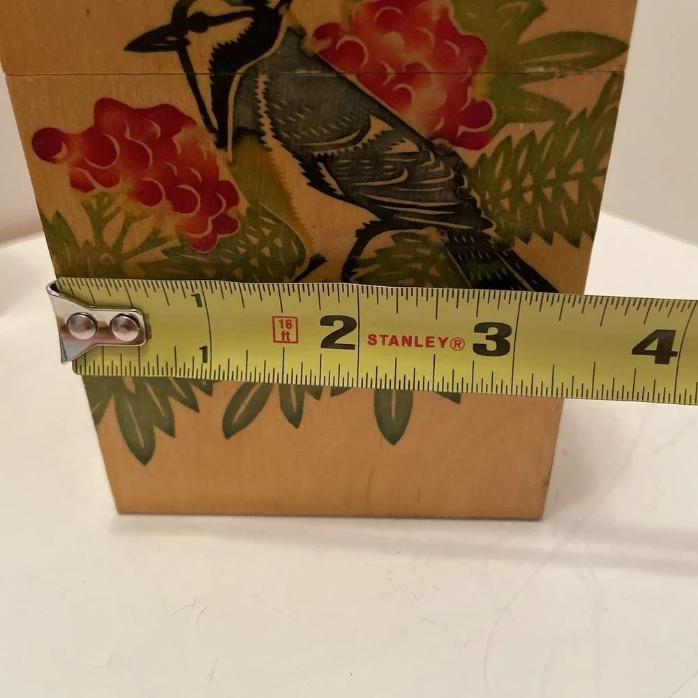 Vintage Chinese Wooden Nesting Boxes Set Of 3 Artist Sealed Bird & Floral Motif