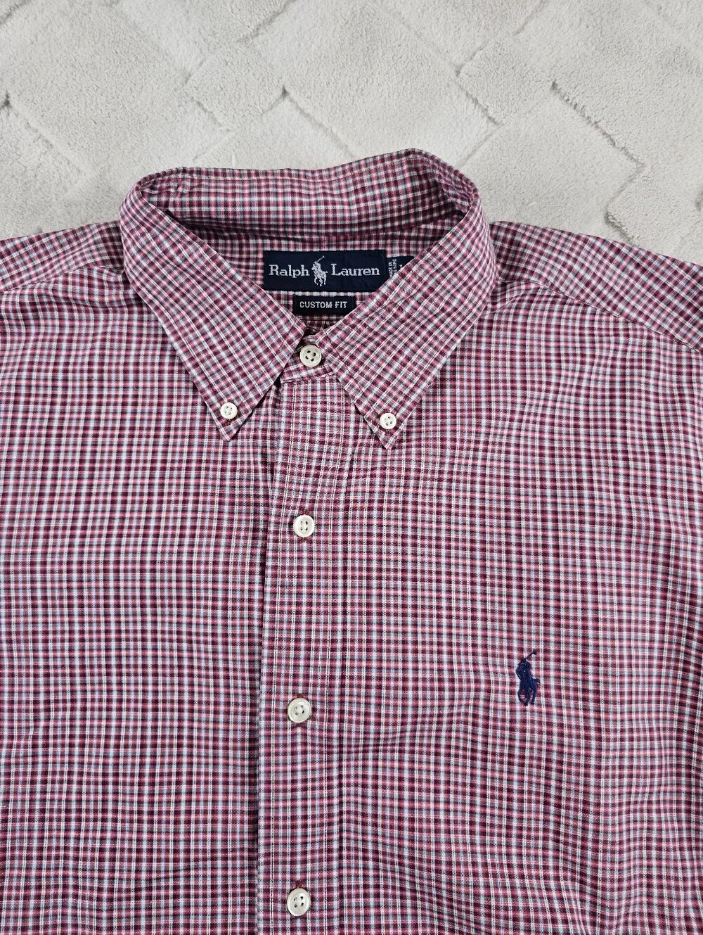Polo Ralph Lauren Oxford Button Up Shirt Mens Large Plaid Red Long Sleeve Preppy