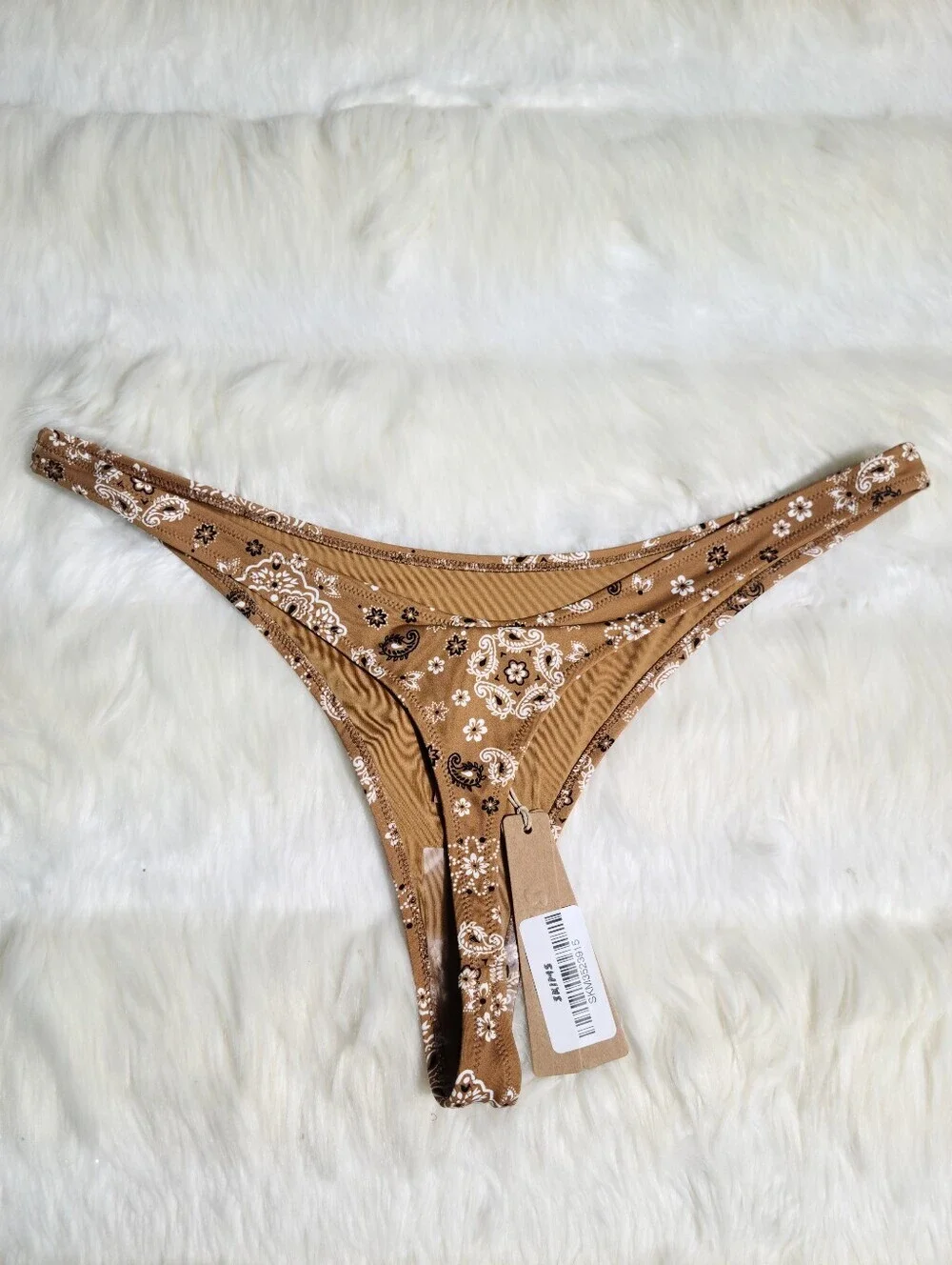 SKIMS Signature Swim Thong Bottom Brown Almond Bandana Women Medium NEW