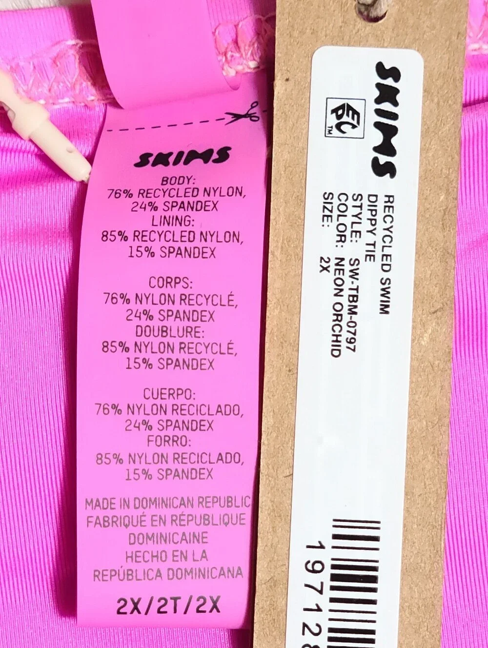 SKIMS Swim Dippy Tie Bottom Pink Neon Orchid Women 2X NEW